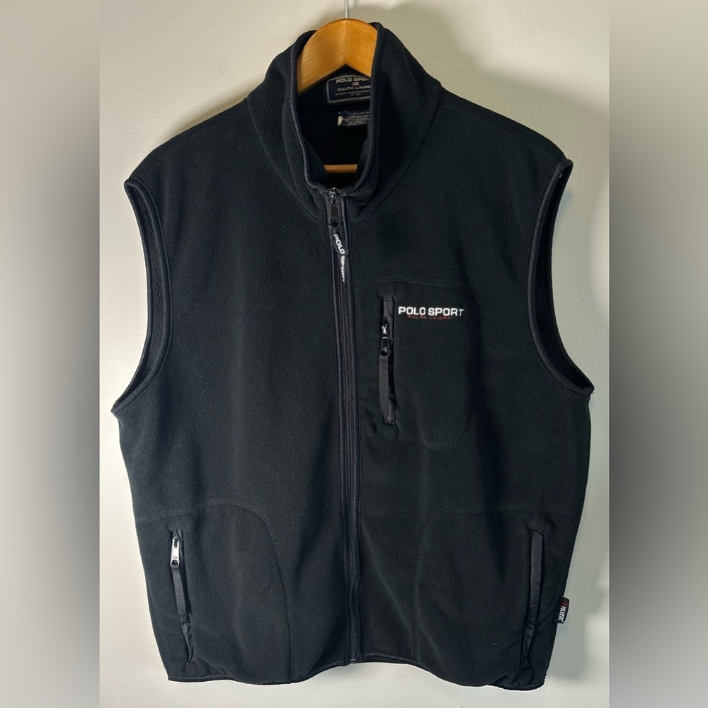 Vintage Ralph Lauren Polo Sport Men’s Fleece Vest Size XL Polartec Black Zip Up